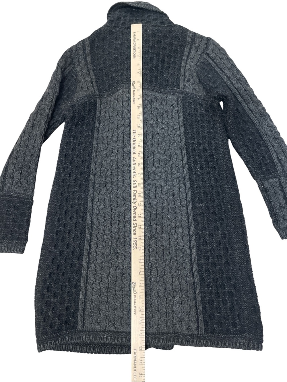 Aran Crafts Charcoal Cable-Knit Shawl-Collar Cardigan Coat - Picture 6 of 7